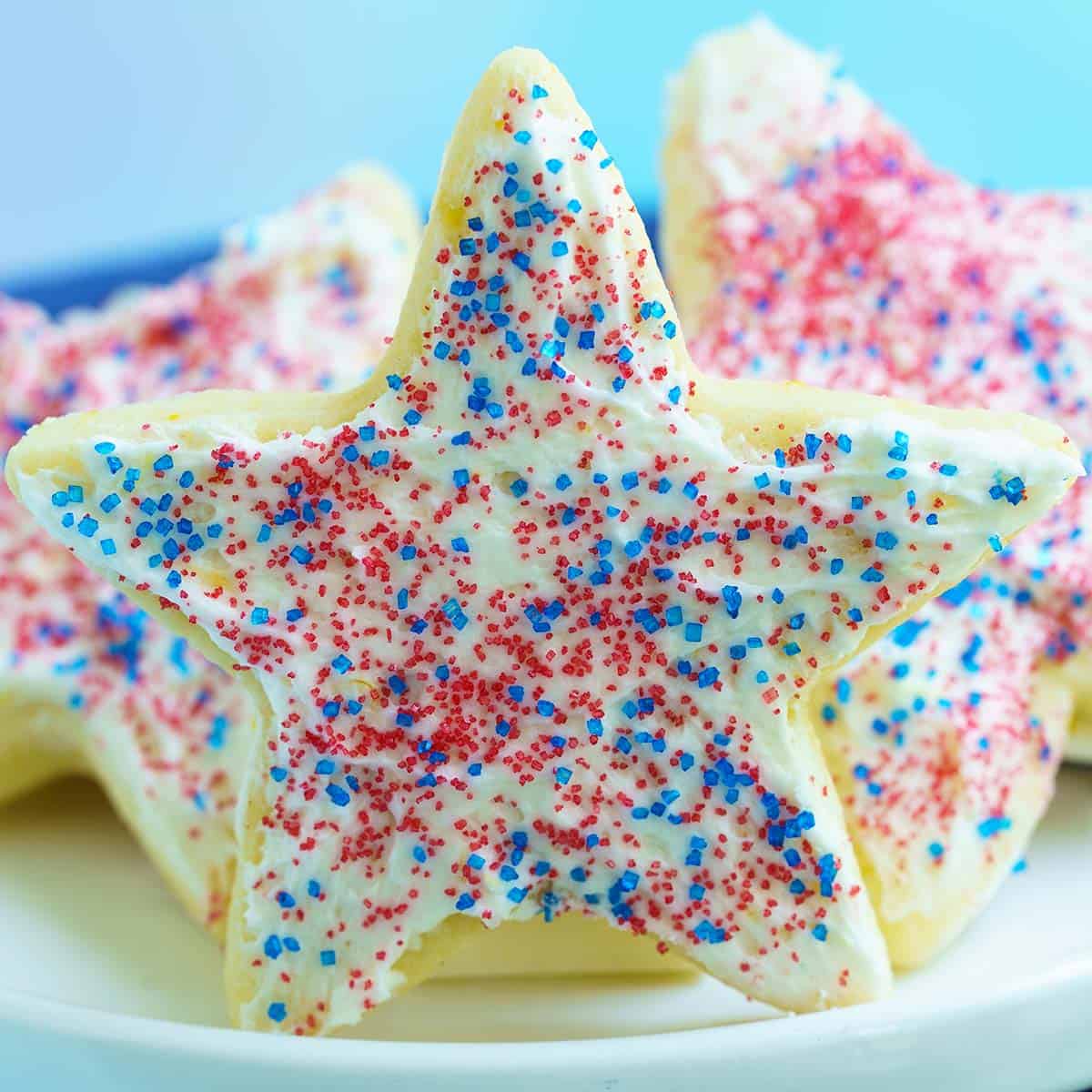 Front view of the start cookie that is the 4th of July Lemon Sugar Cookies.