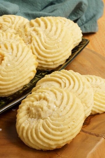 Danish butter cookies on a wooden board