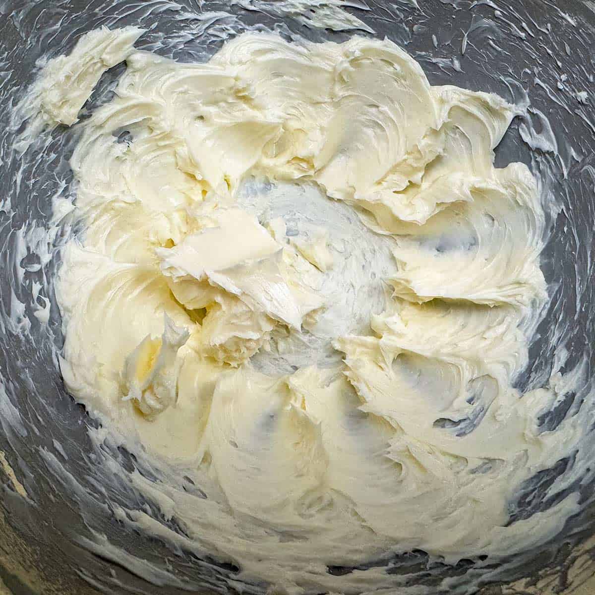 The creamed butter looks smooth and creamy.