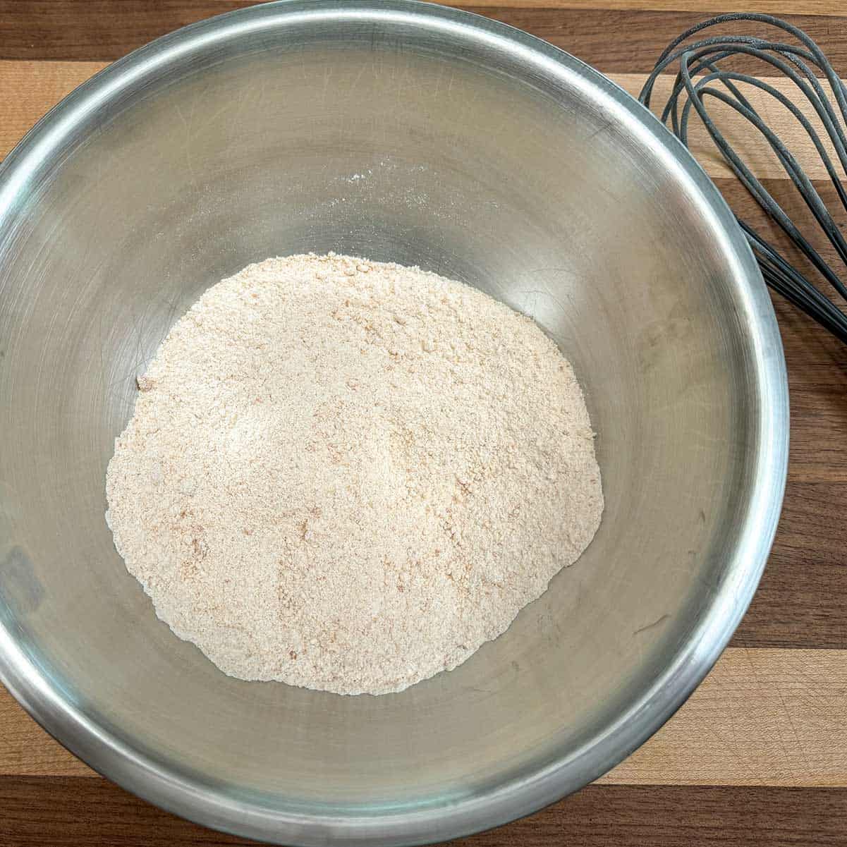 All the dry ingredient for the crumble that has been whisked together.