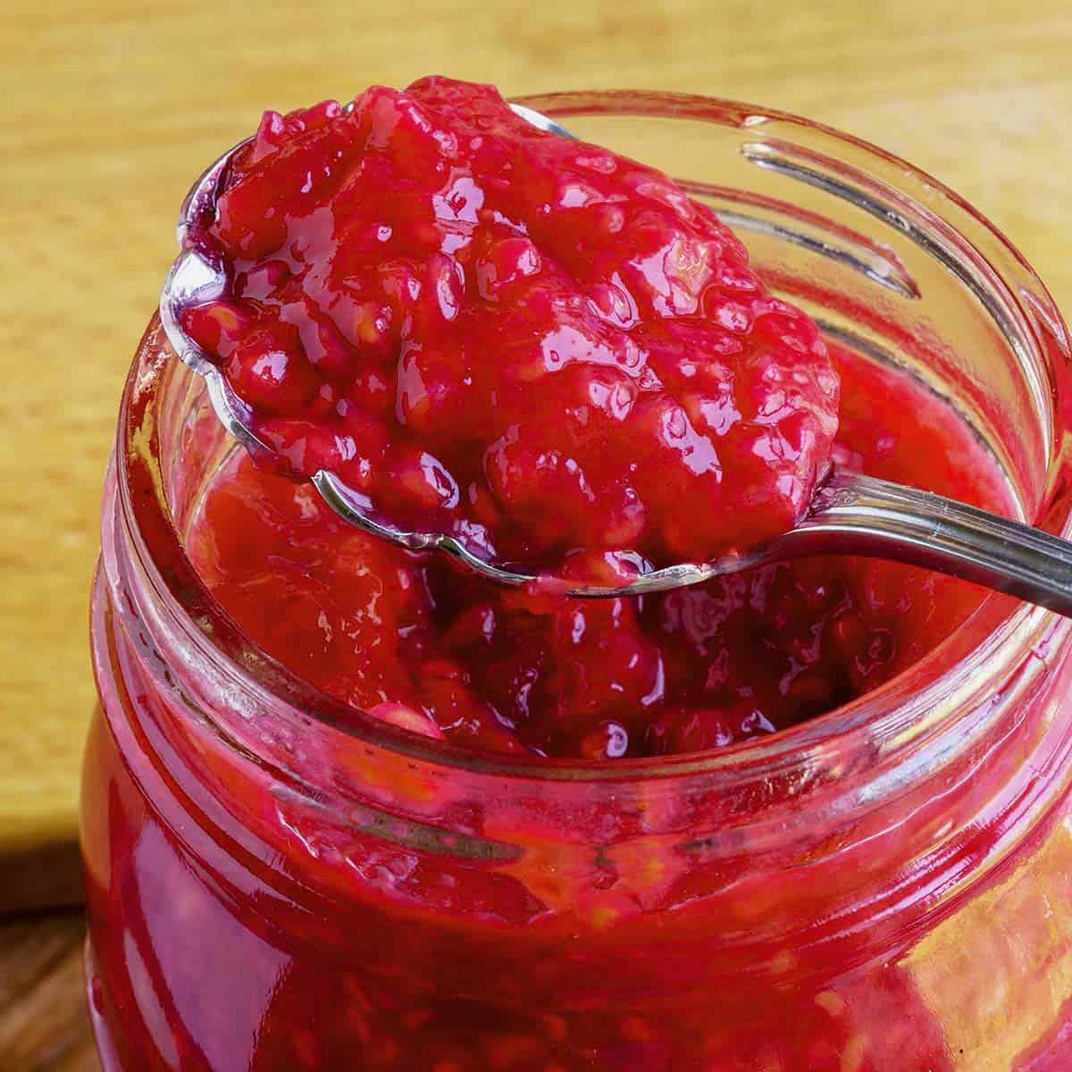 A spoonful of raspberry filling, which is nice and thick.