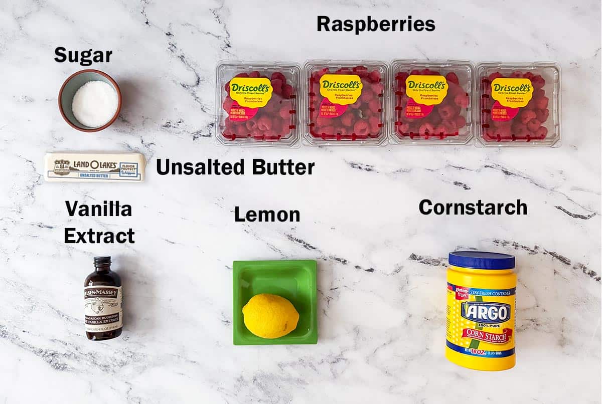 Ingredients for making raspberry filling.