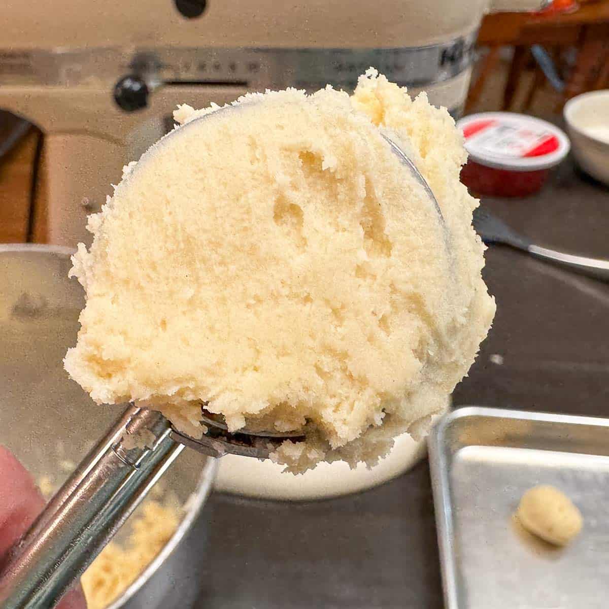 Scooped cookie dough and how much to fill the scooper.