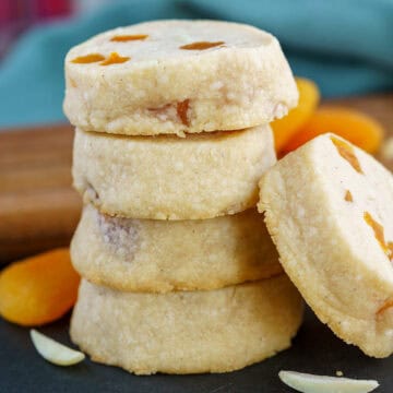 Apricot with vanilla bean cookies in a stack.