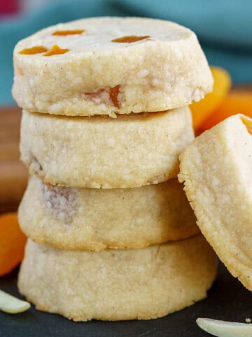 Apricot with vanilla bean cookies in a stack.