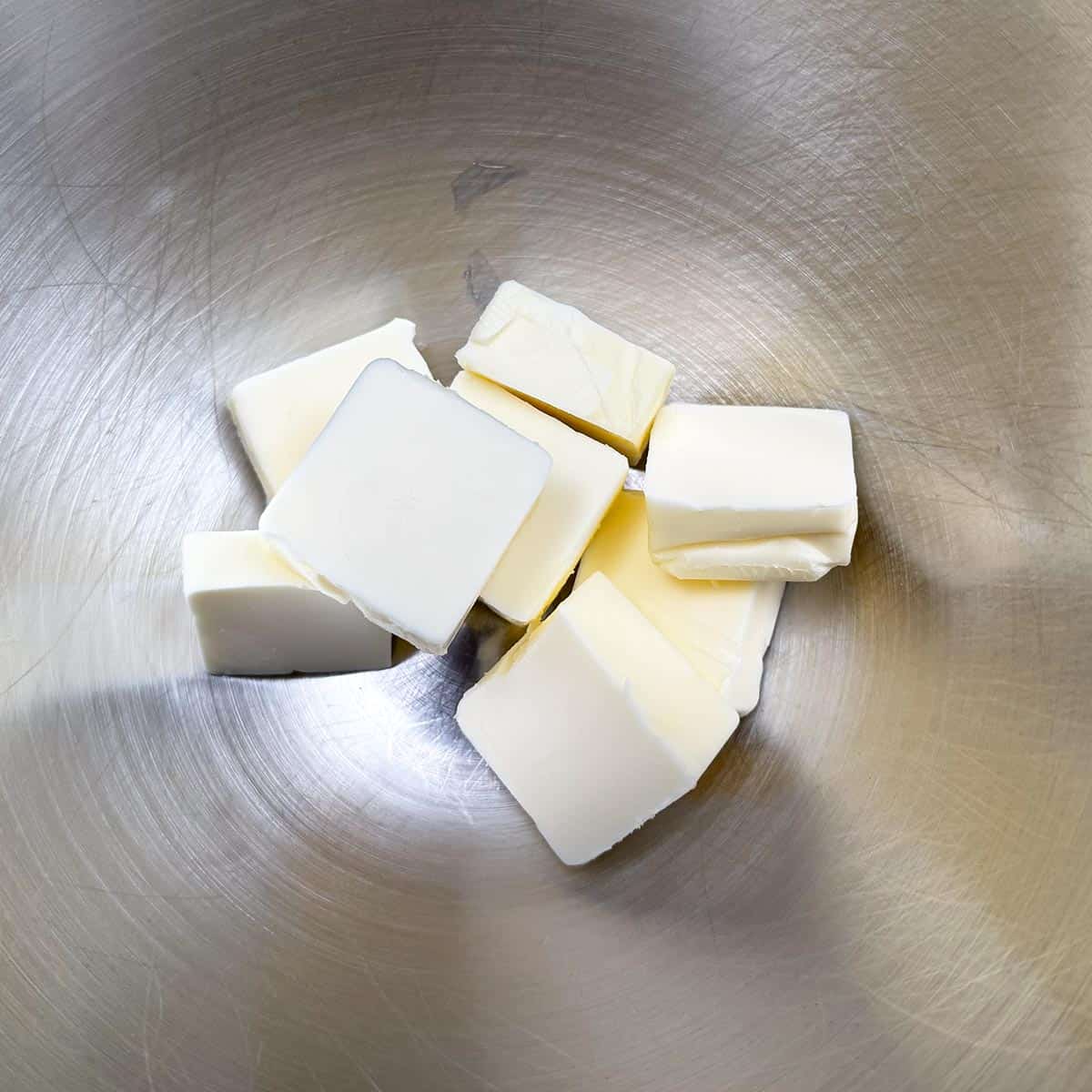 Cubed butter that will be creamed.