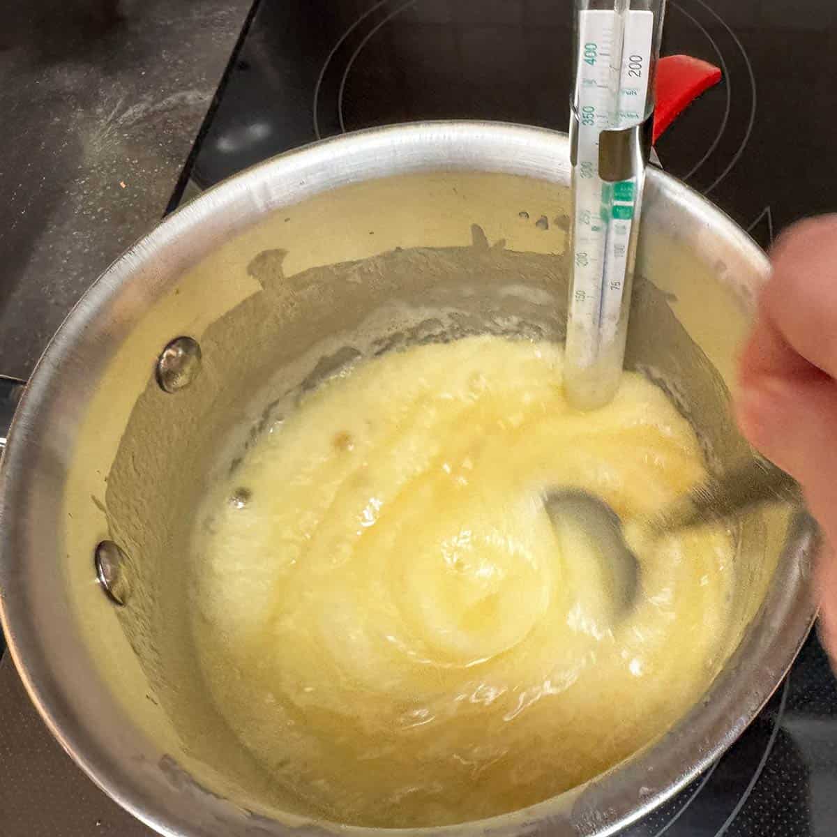 Cooking toffee about 10 minutes and starting to thicken.
