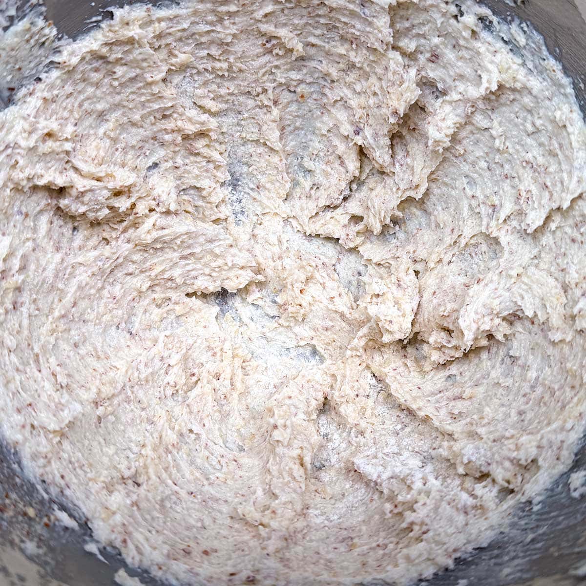 The beginning of the sandy, crumbly texture, that will be the cookie biscuit.