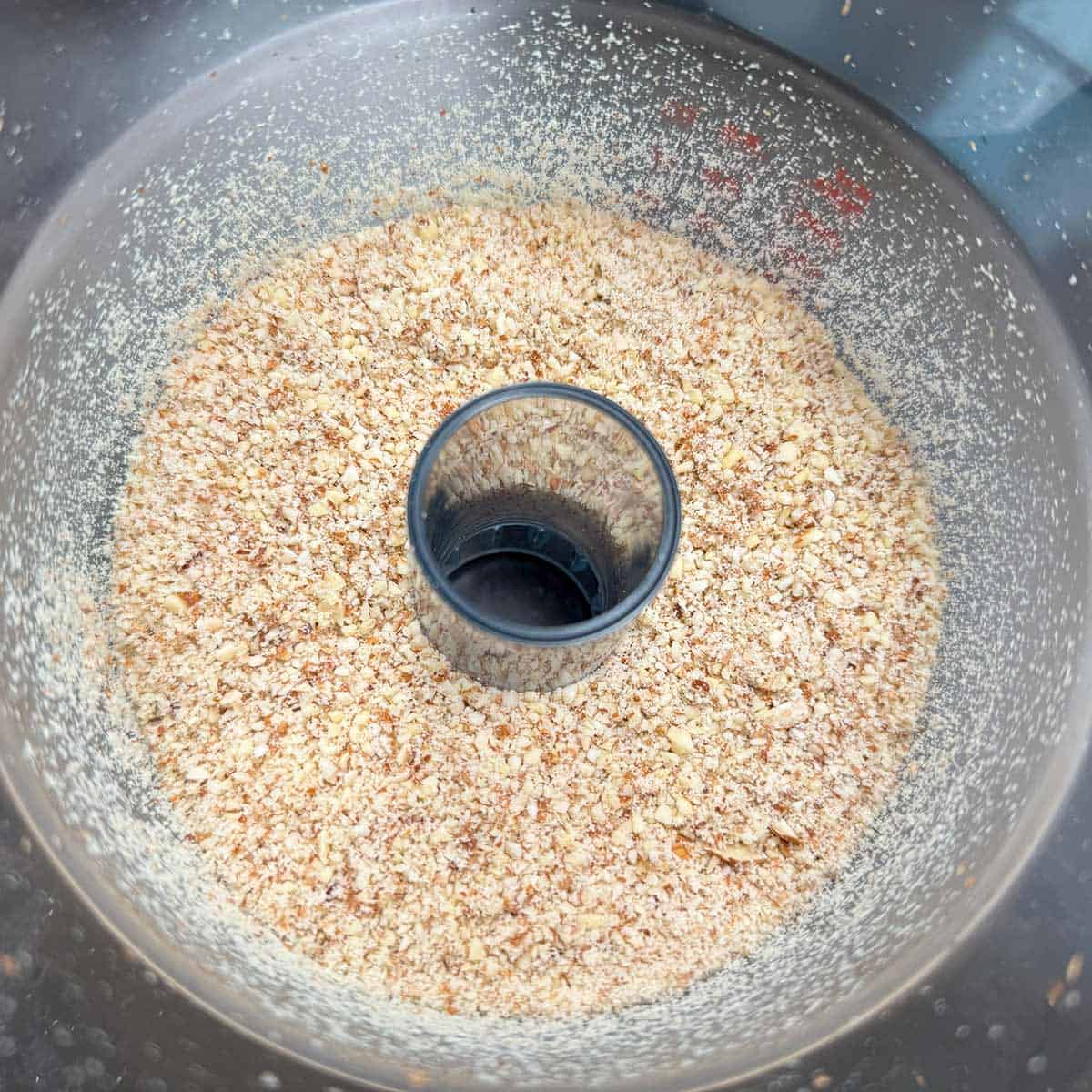 Small crumbs of the pulsed raw almonds done in my food processor.