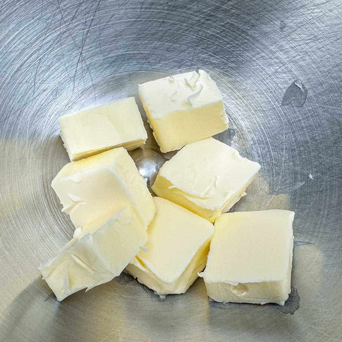 butter that has been cubed and ready to be creamed.