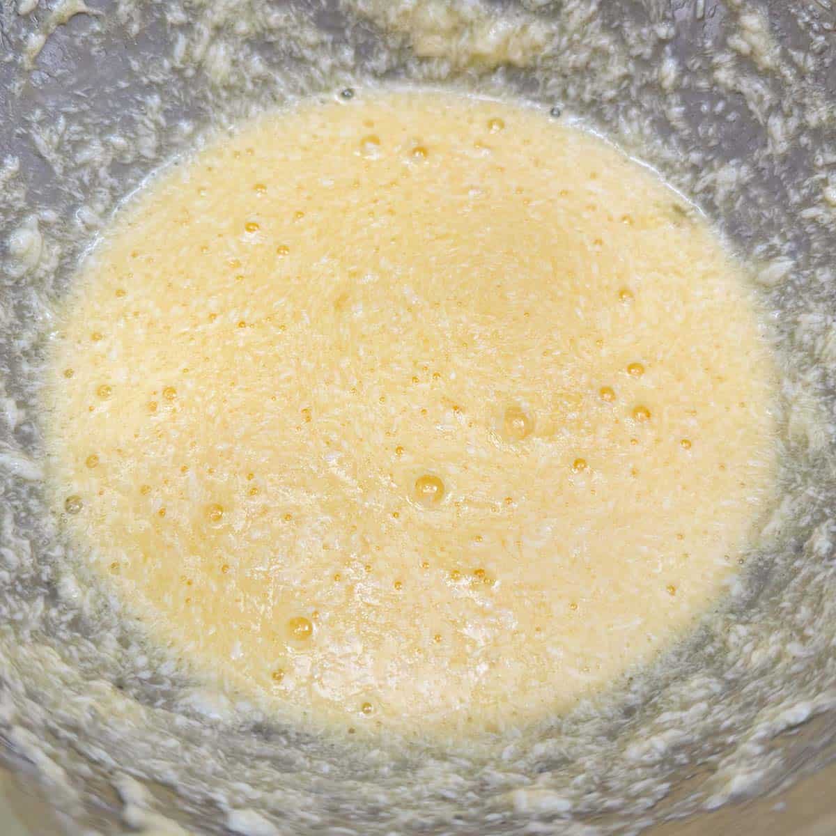 Runny batter after all the eggs are added.