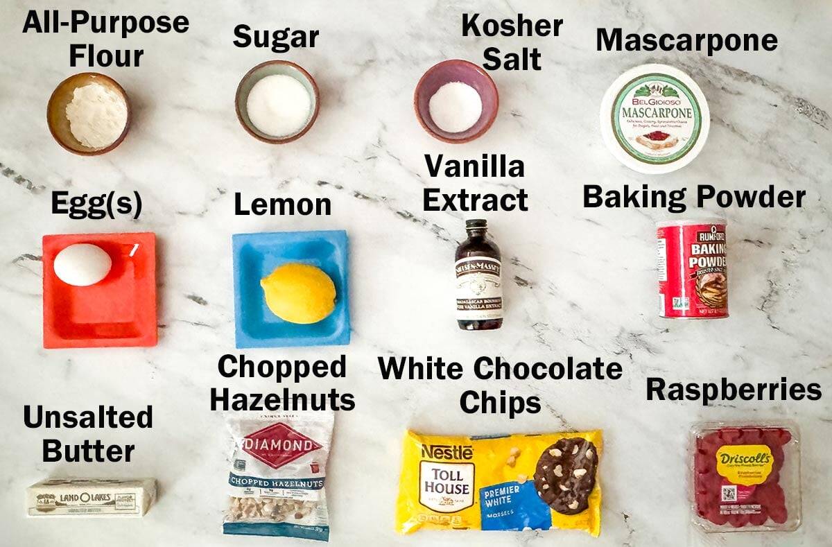Raspberry Hazelnut Mascarpone Cookies ingredients.