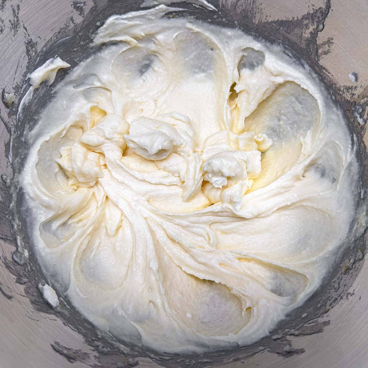 Creamy cookie dough after mascarpone cheese is added and mixed in.