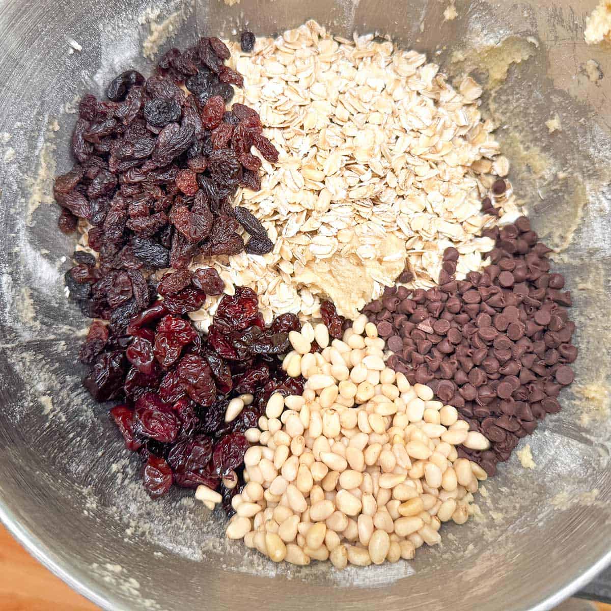 All the fixings added to the cookie dough.