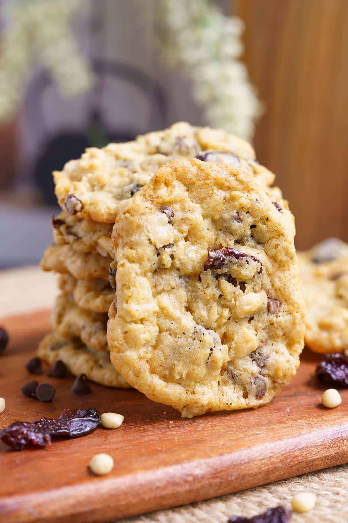 Front view of a baked Everything in the bowl Oatmeal cookie.