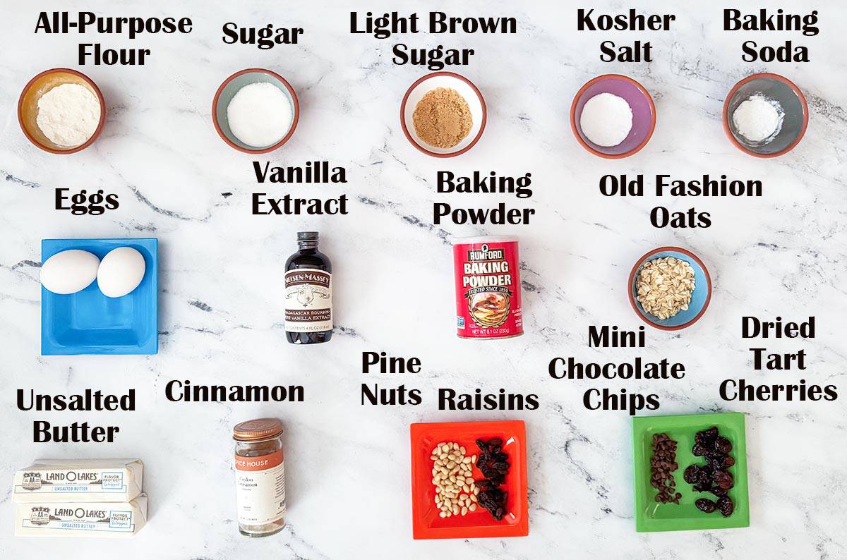 Ingredients for making the Everything in the bowl Oatmeal cookies.