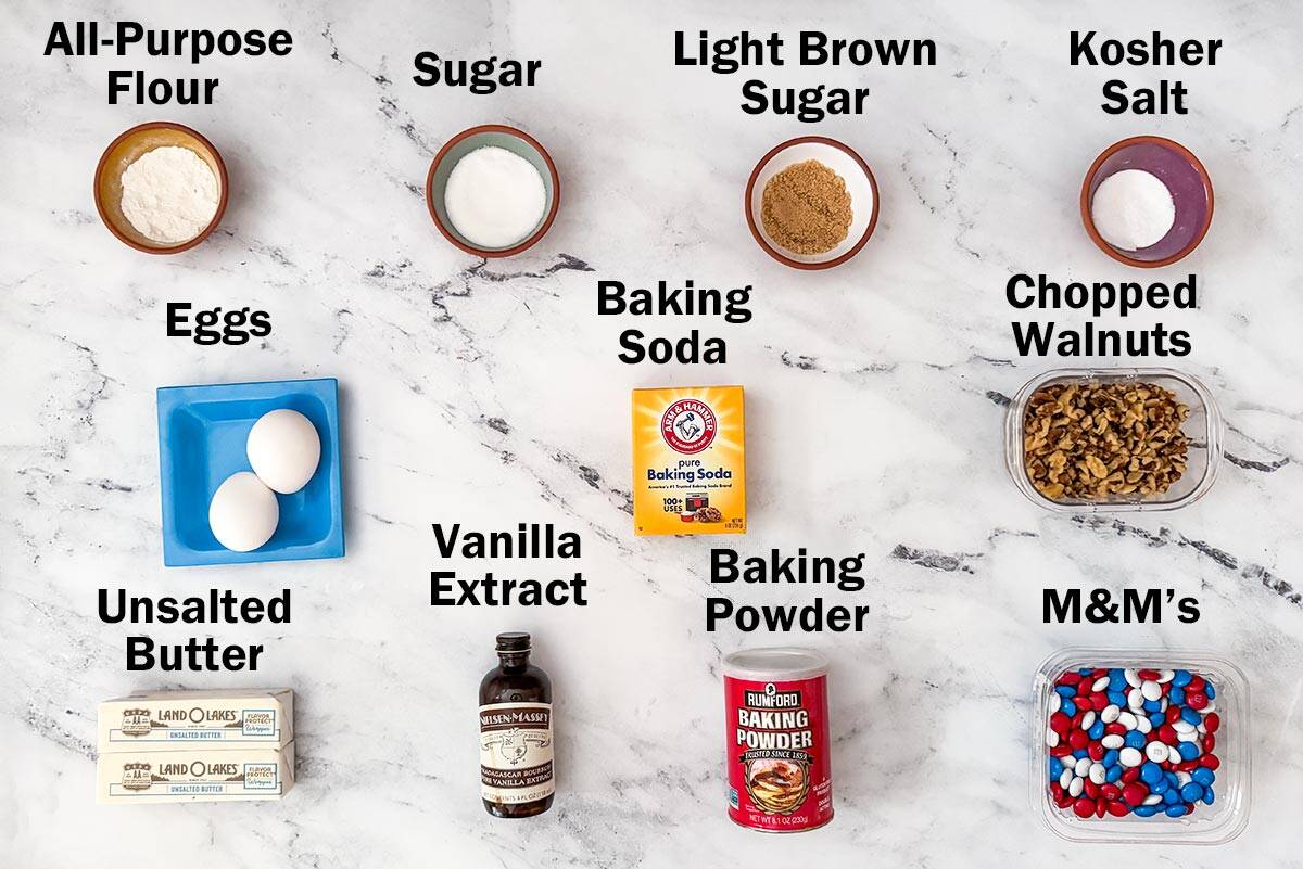 Red white and blue MM cookie ingredients.