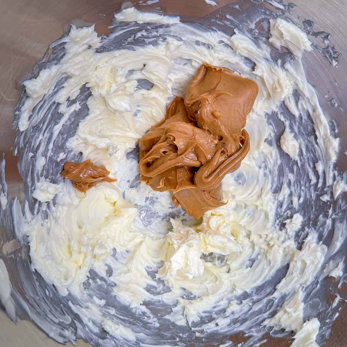 Getting ready to mix the creamy peanut butter into the creamed butter.