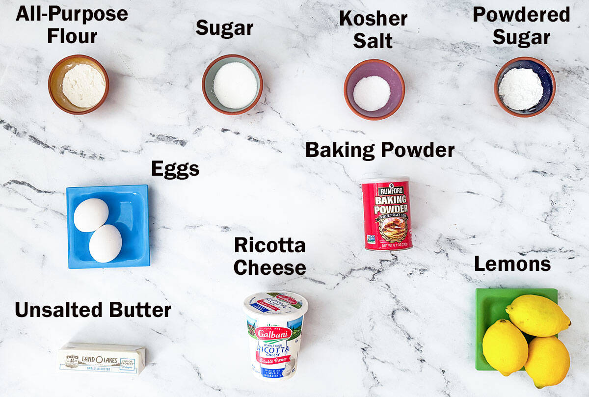 Ingredients to make lemon ricotta cookies.