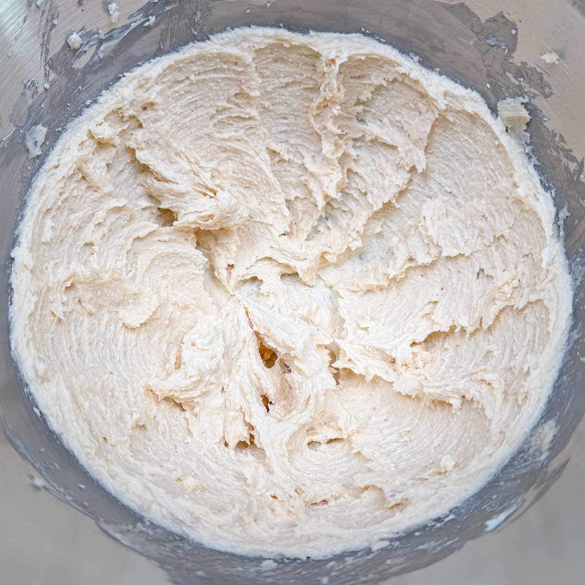 Soft peaks from the mixer after combining the creamed butter and sugars.