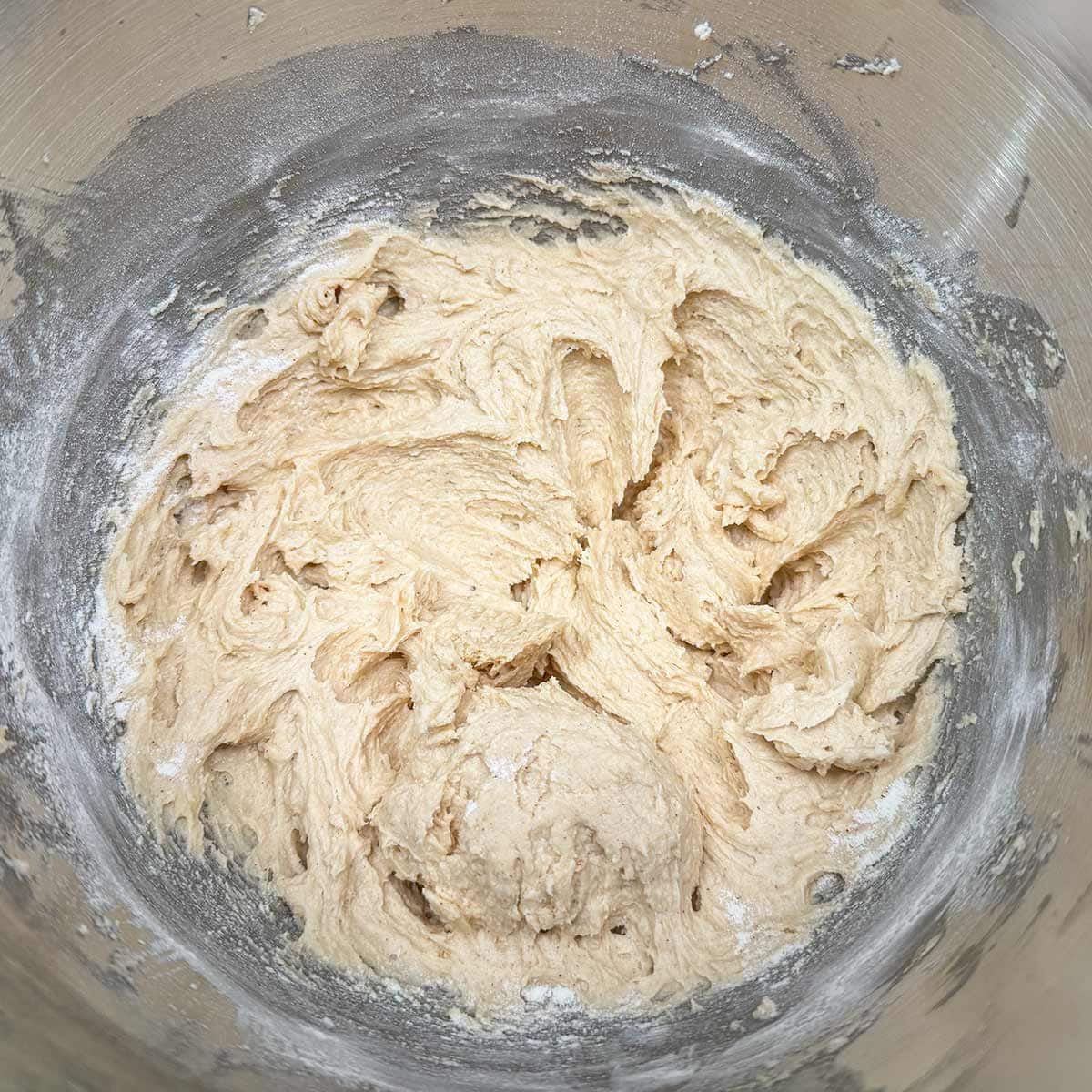 Soft cookie dough after the flour has been mixed into the cookie dough.