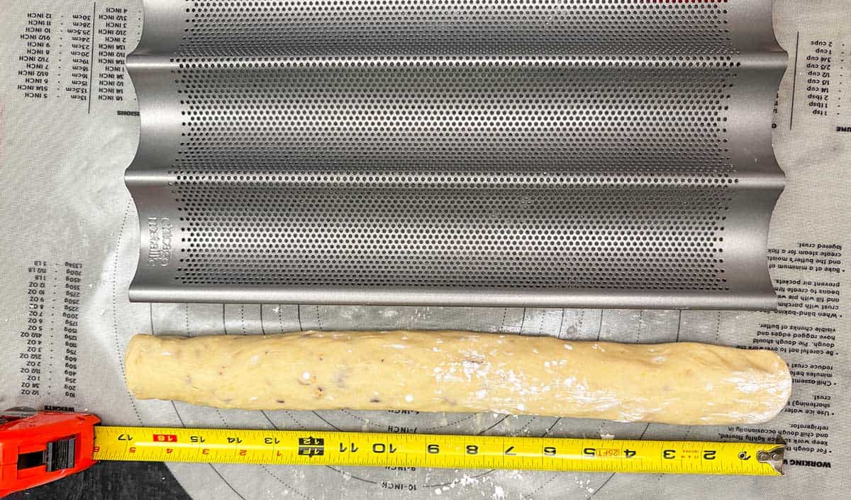 Measure to make sure the log will fit nicely in the baguette pan to chill.