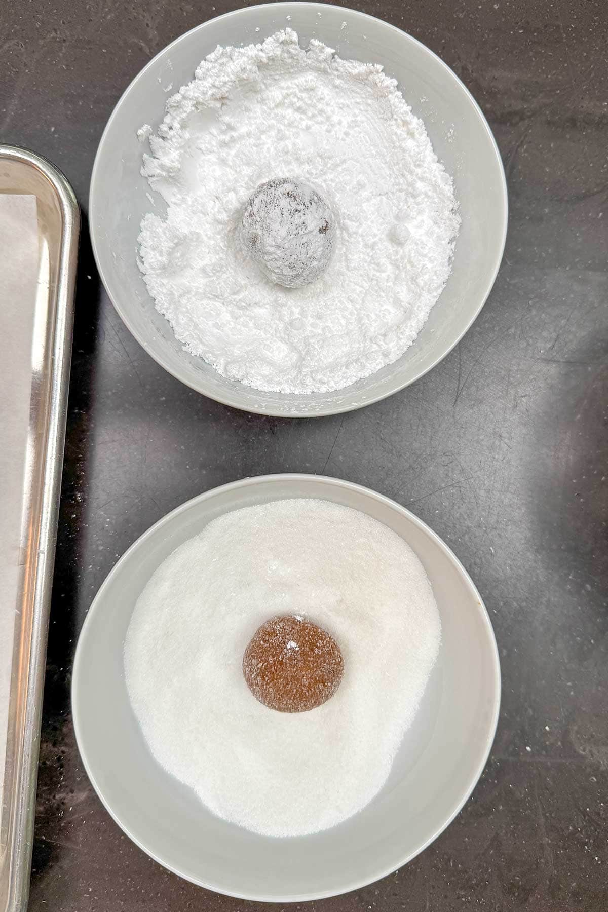 Double coating with regular and powdered sugar.