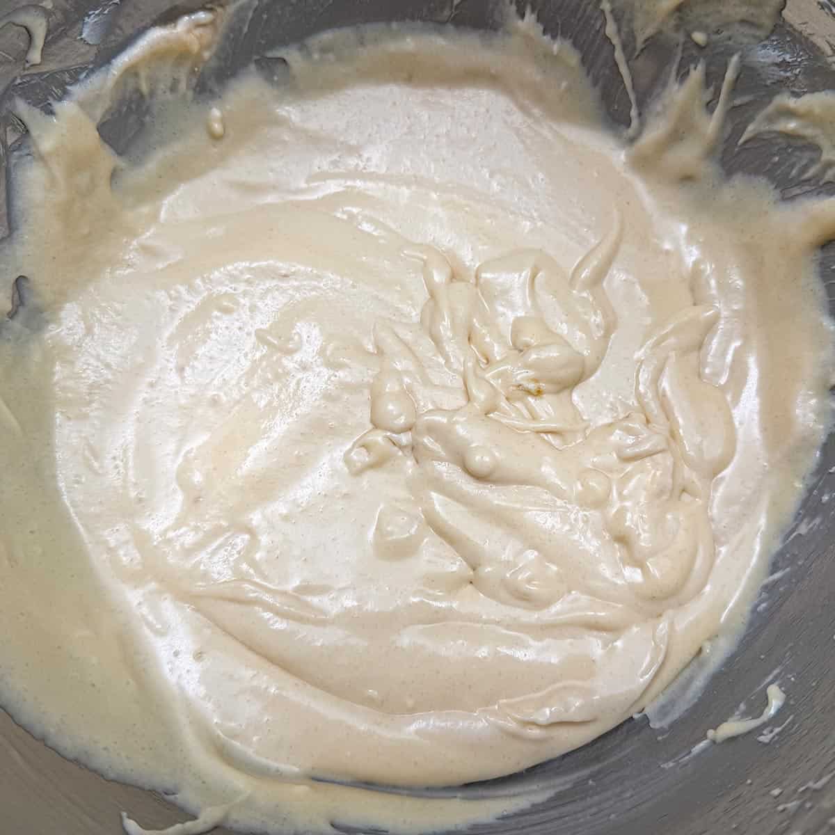 All the wet ingredients have been mixed and looking very soft.