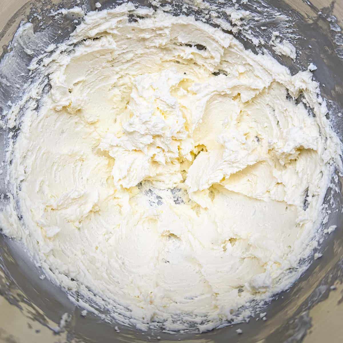 Mixed with a mixer the butter and cream cheese. Sort of creamy looking.