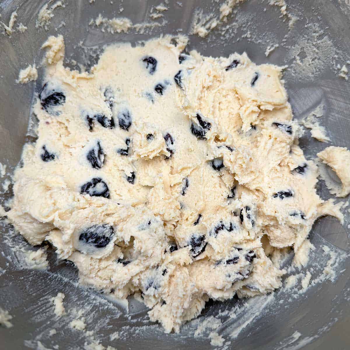 All the ingredients have been added to the cherry vanilla cookie dough.