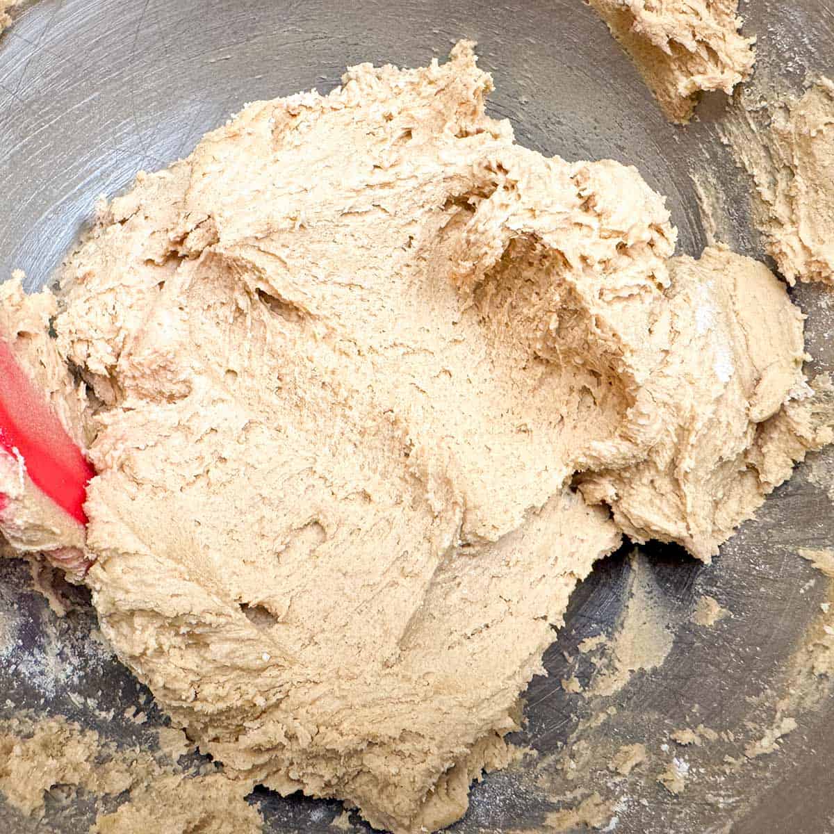 All ingredients for the cookie dough is mixed together and before the fixings are added.