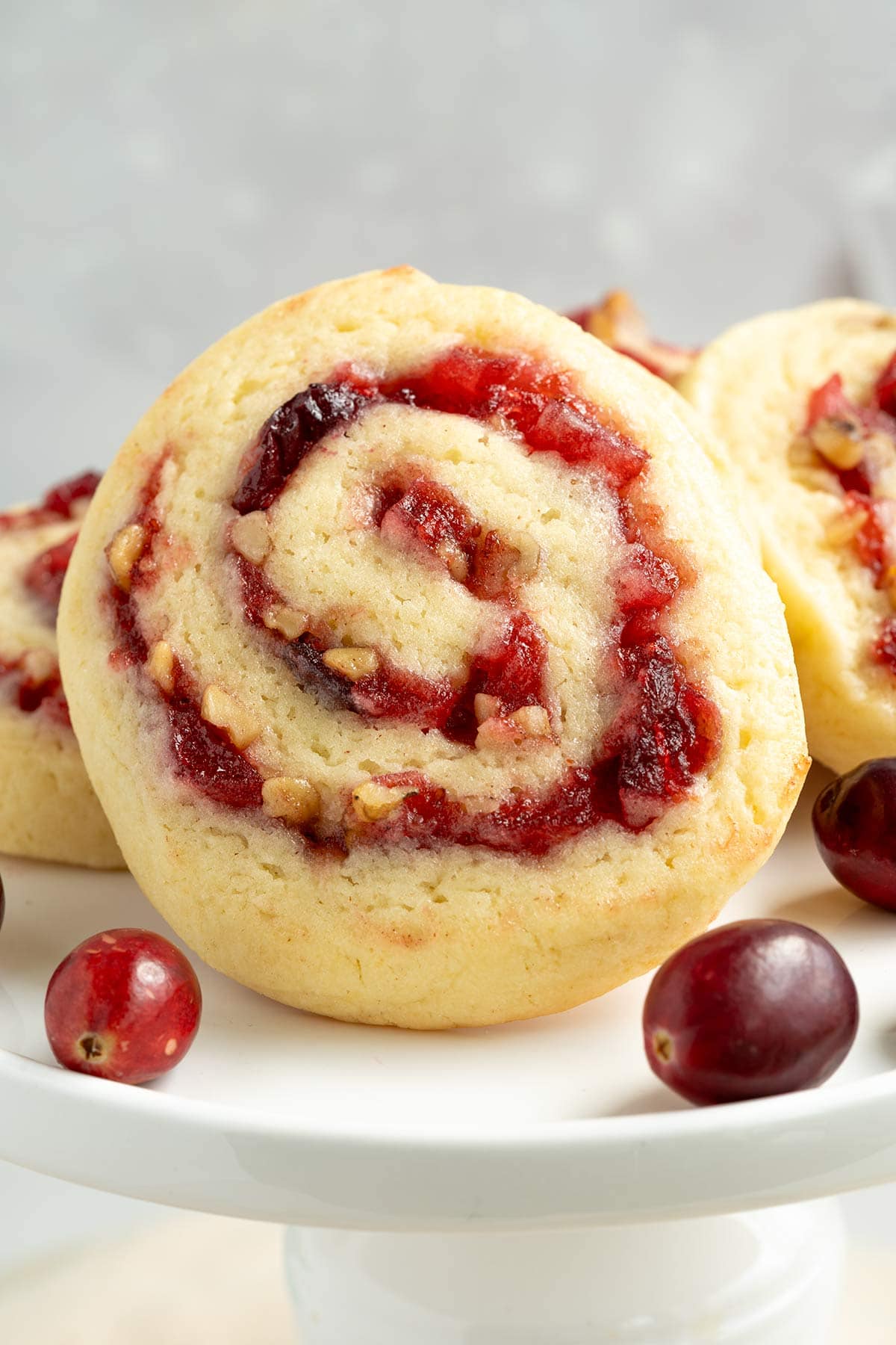 Apple Cranberry Walnut Swirl Cookies front view showing the swirls.