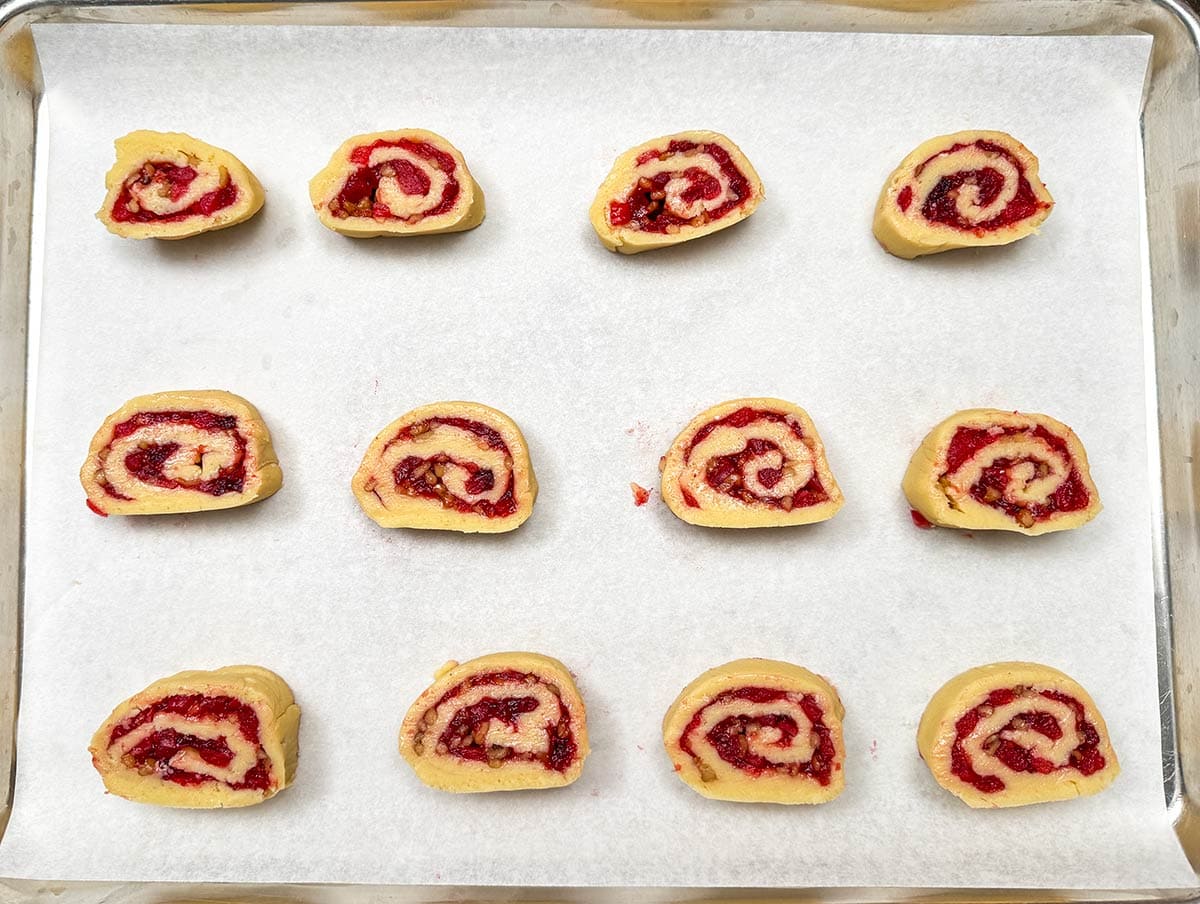 Sliced and added to the parchment-lined sheet pan. Ready for the oven.