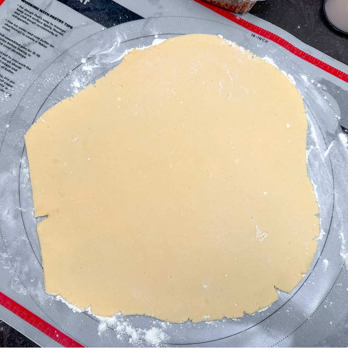 Cookie dough rolled out.
