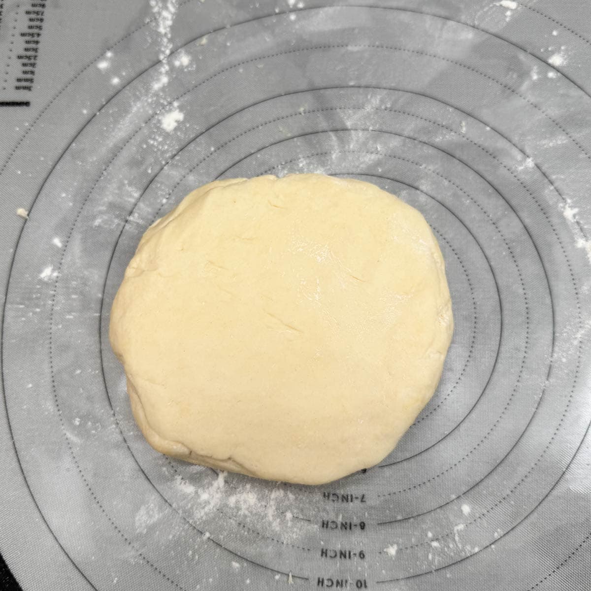 Dough from the food processor kneaded into a round thick disk.