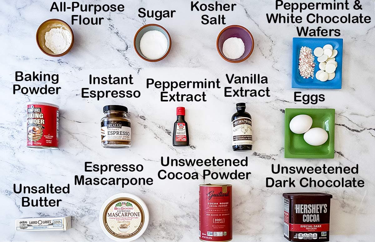 Ingredients for making peppermint mocha cookies.