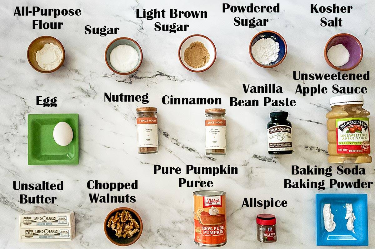 Pumpkin with applesauce and walnut cookies ingredients.