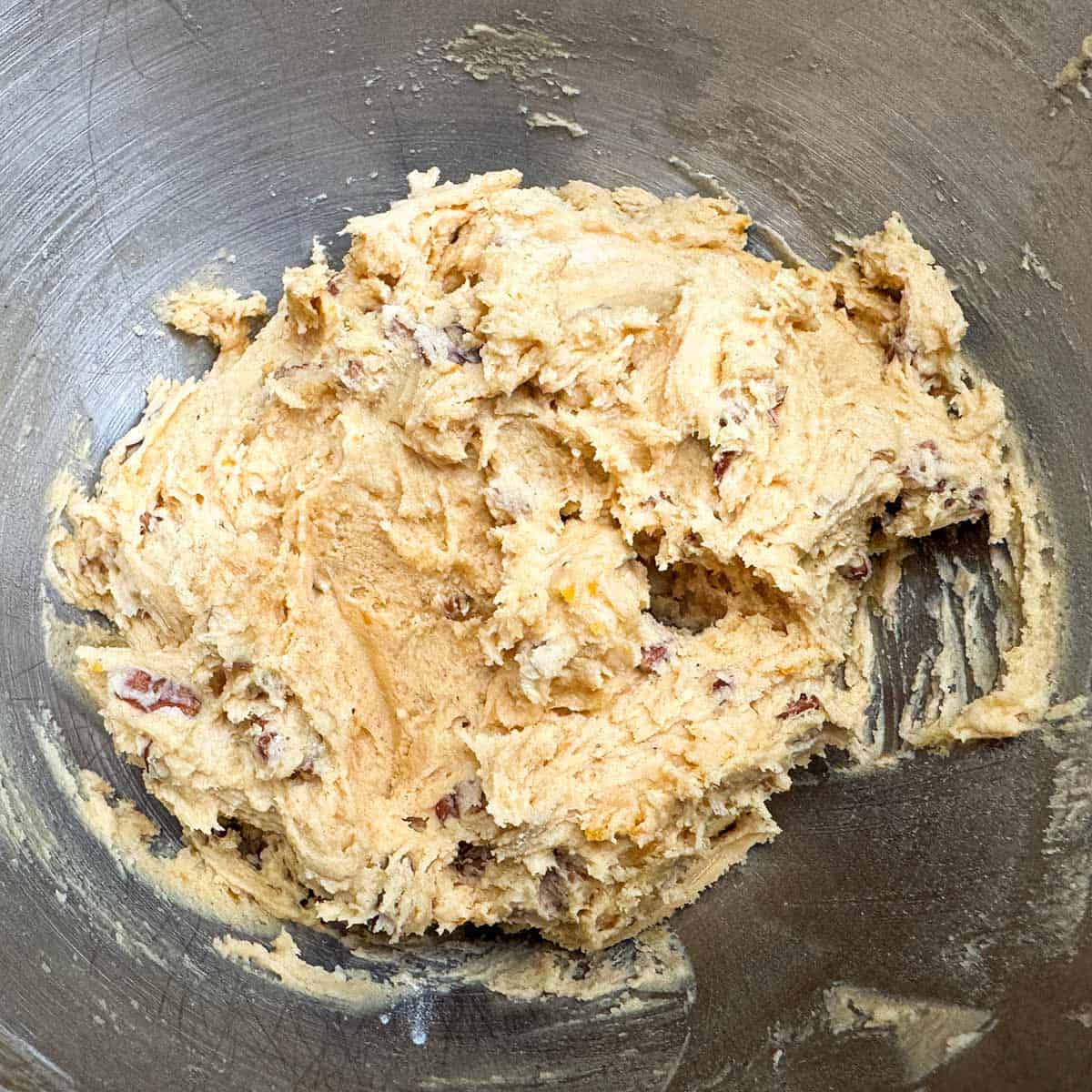 Finished sweet potato pie cookie dough getting ready for the fridge.