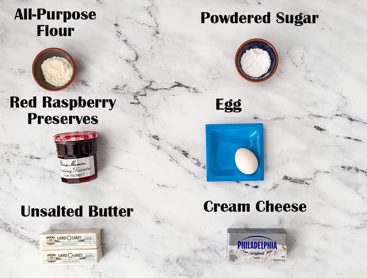 Red raspberry kolache cookies ingredients.