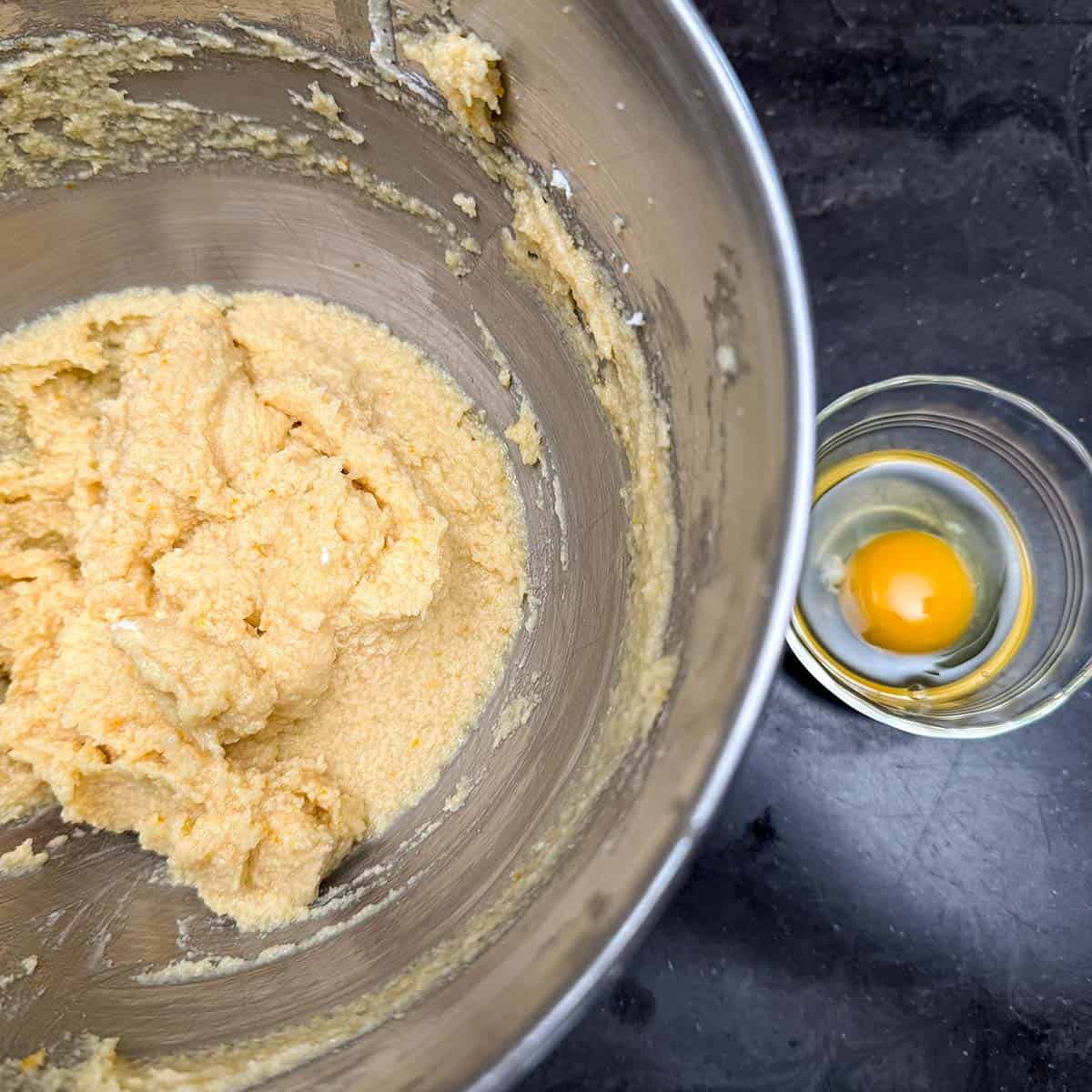 Egg in small bowl to make sure there is no eggs shell before adding to the cookie mixture.