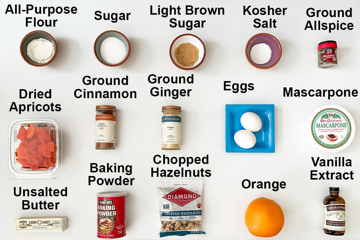 Apricot with orange and hazelnuts cookies ingredients.