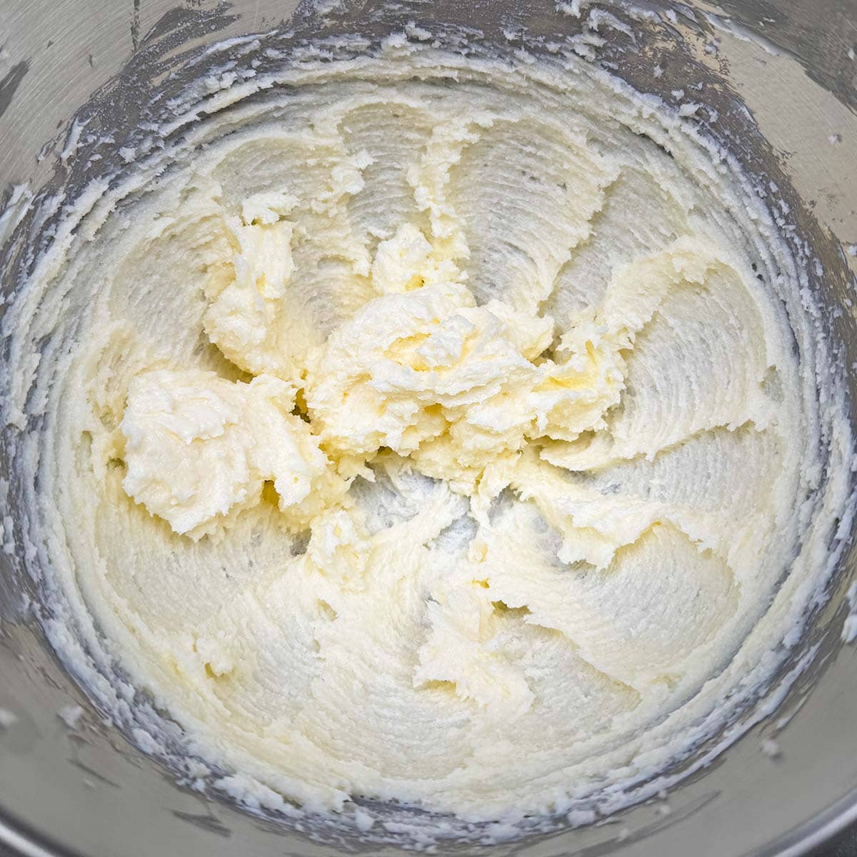 Creamed butter that has the sugar added and mixed for 3 minutes.