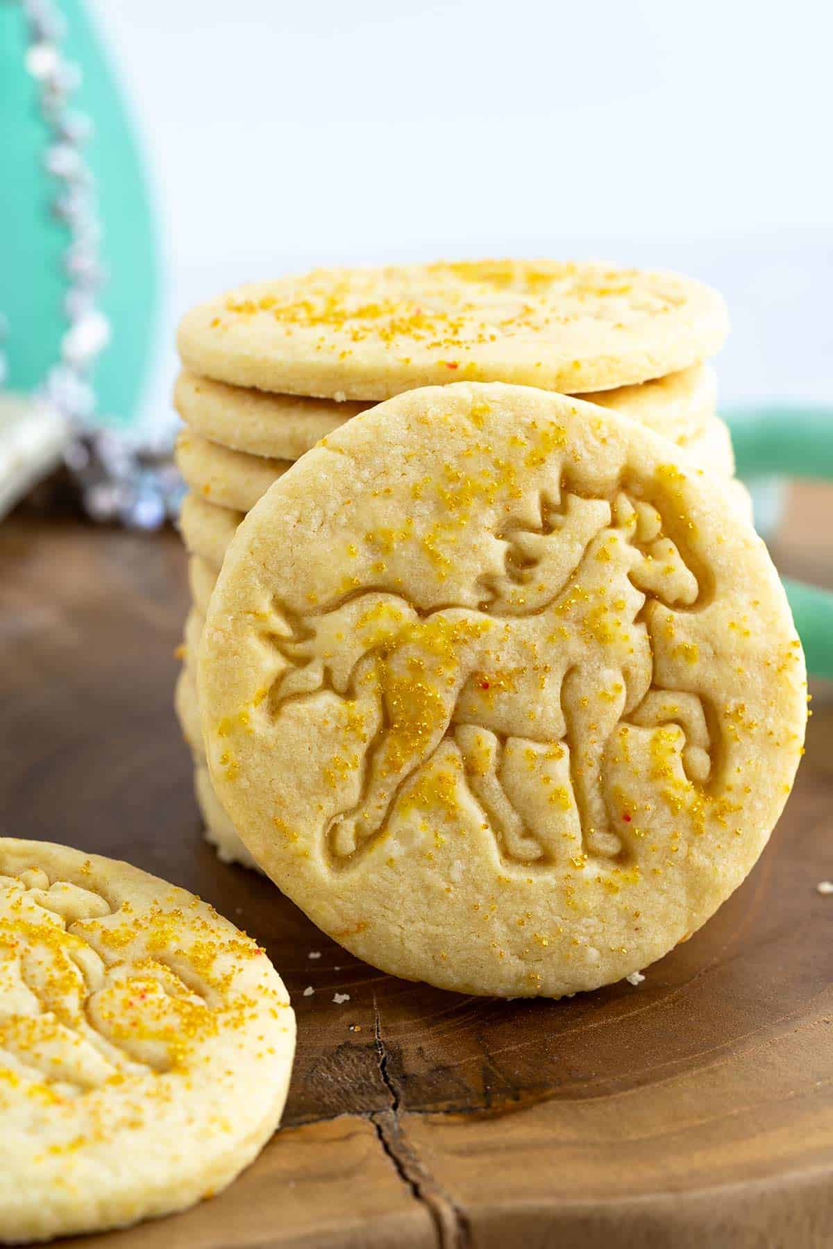 Vanilla orange sugar cookies showing the year of the horse imprinted onto the cookie.