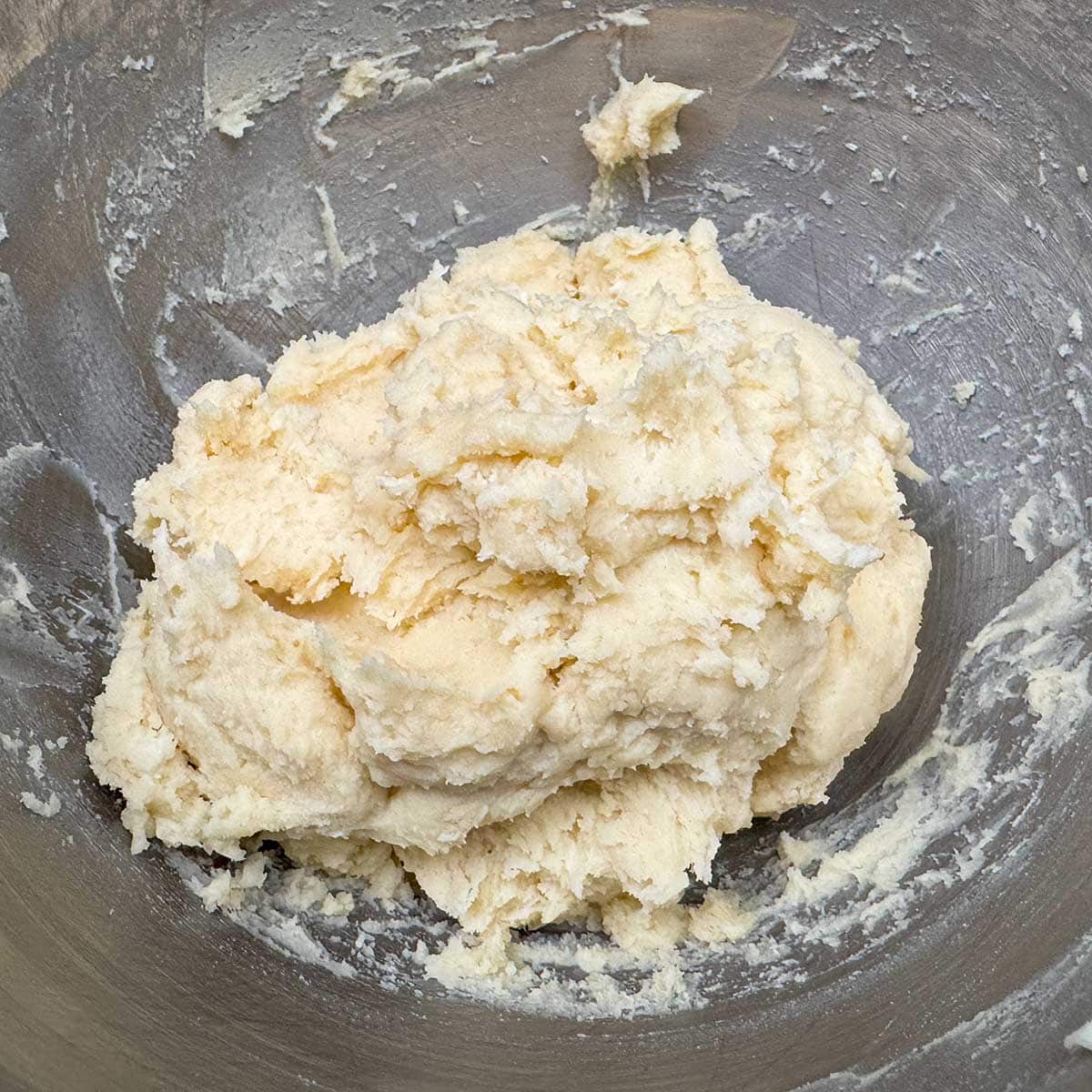 Flour mixture that has been added to the butter-cream cheese sugar mix.