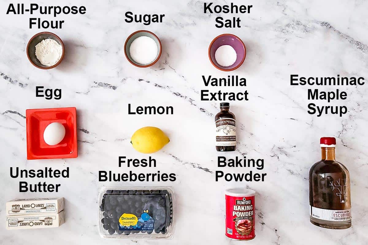 Fresh blueberry lemon maple cookie's ingredients.