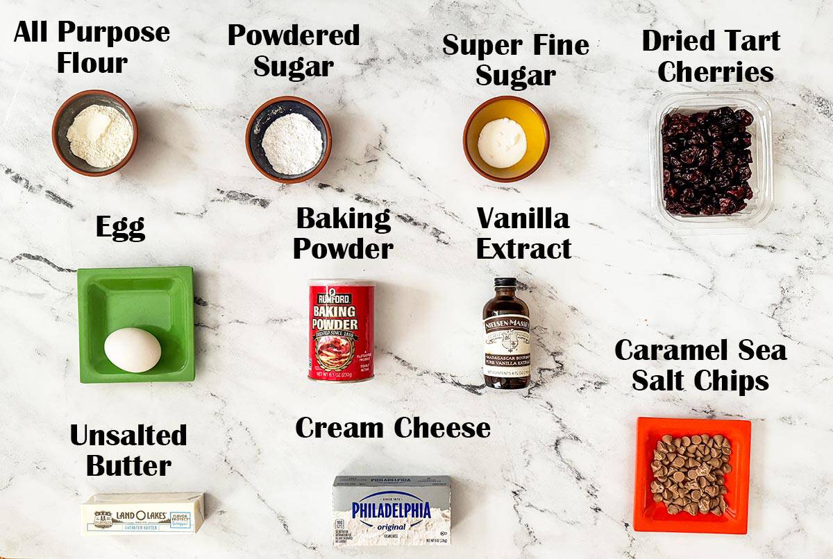 Cherry caramel sea salt cookies ingredients.