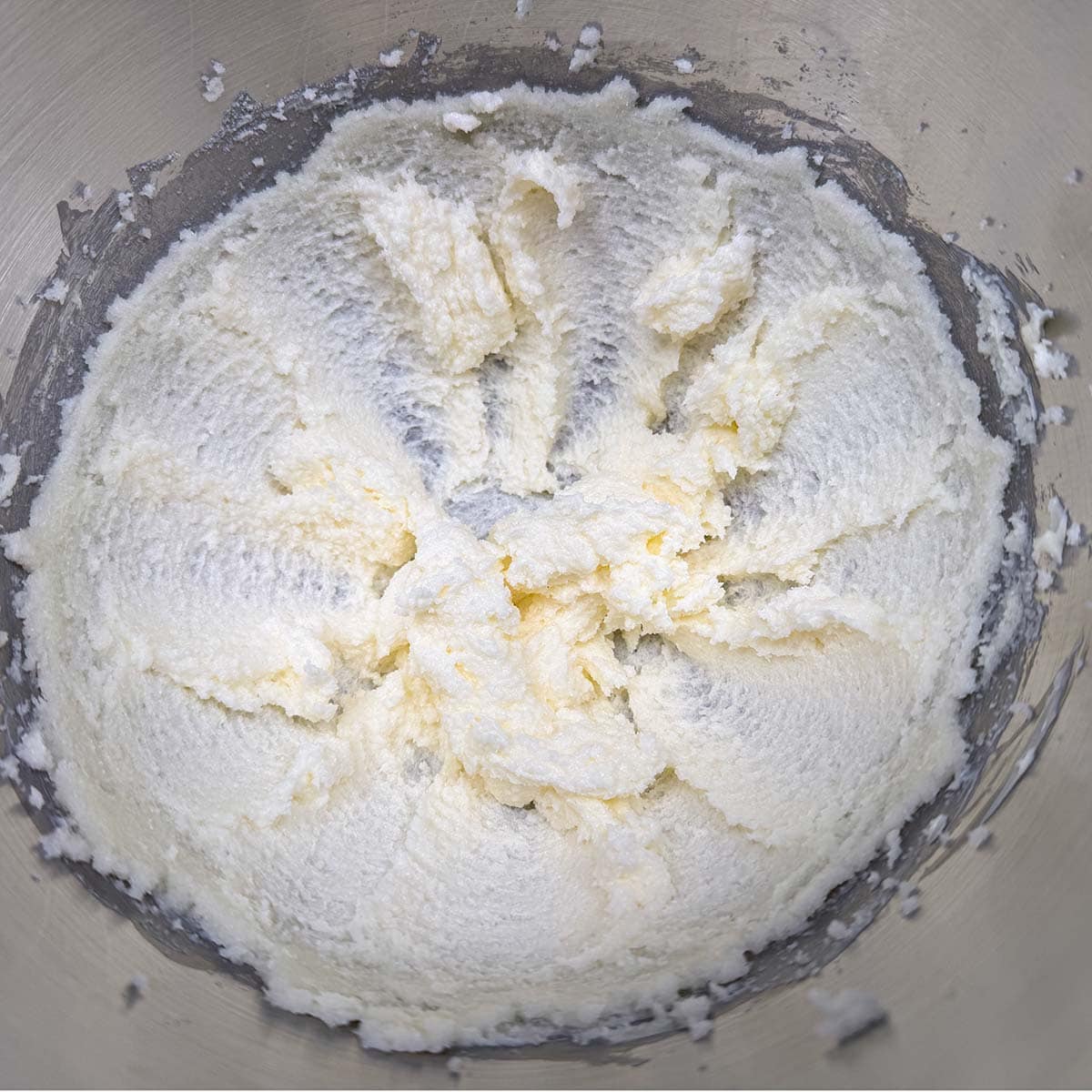 Butter and sugar mixed for three minutes.