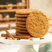 Feature image of my Chewy Ginger Molasses Cookies on a stand.