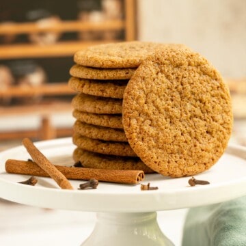 Feature image of my Chewy Ginger Molasses Cookies on a stand.