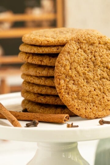 Feature image of my Chewy Ginger Molasses Cookies on a stand.